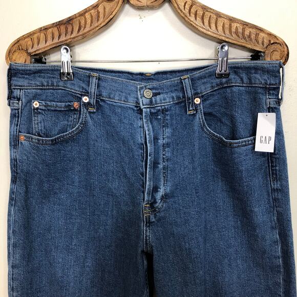 GAP Jeans Straight Cheeky High Rise Button Fly Medium Blue 14 SHORT NEW - Picture 4 of 8
